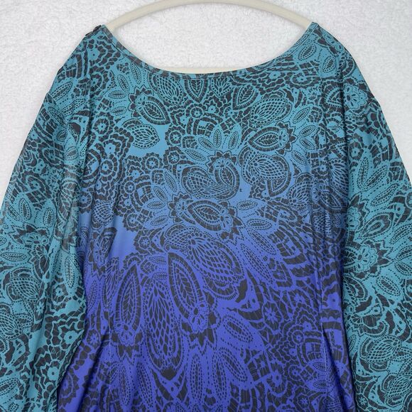 Catherines Midi Shift Dress 5X Tulip Slit Sleeve Ombré Embellishment Neck Boho - Picture 11 of 13